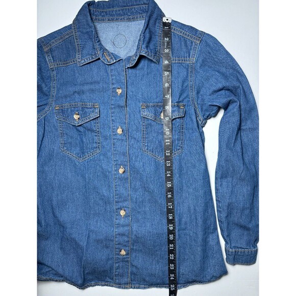 Equestriess Atelier Denim Shirt Womens Small Blue Western Horse Plaid Patch - Picture 10 of 11